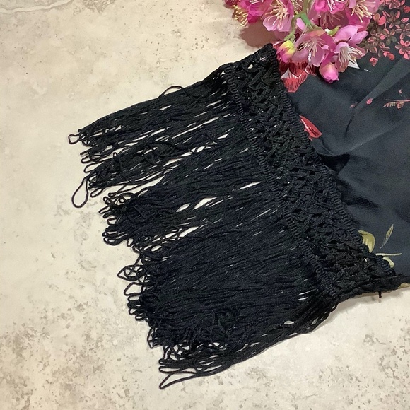 🌸KIMONO ROBE LONG MAXI FLOWER BOHO FRINGE SILK - Picture 2 of 12